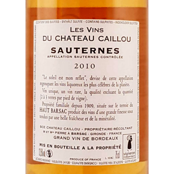 Sauternes 2010 grand cru Chateau Caillou