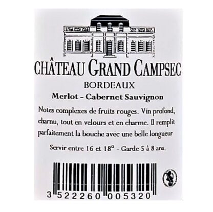 Bordeaux Supérieur 2016 rood Chateau Grand Campsec