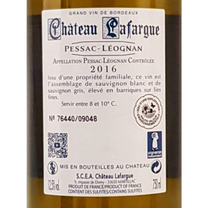 Pessac-Léognan 2016 wit Chateau Lafargue