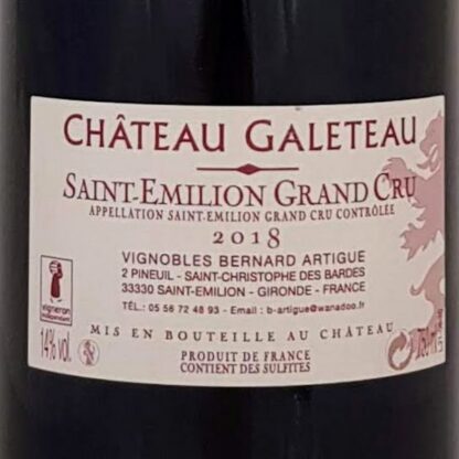 samenstelling Saint-Emilion Grand Cru 2018 | Chateau Galeteau